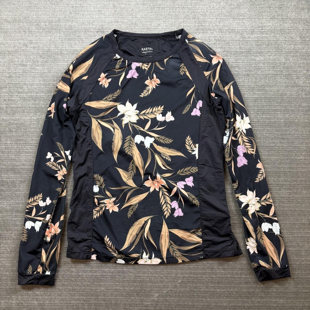 Kastel Denmark Sun Shirt Womens S Black Floral Long Sleeve Stretch Lightweight